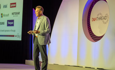 D&H's Marty Bauerlein speaking at main stage at THREAD Hershey 2024