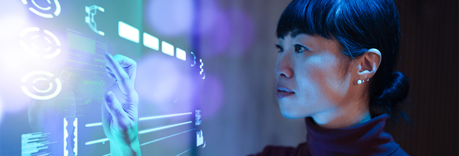 Woman touching screen