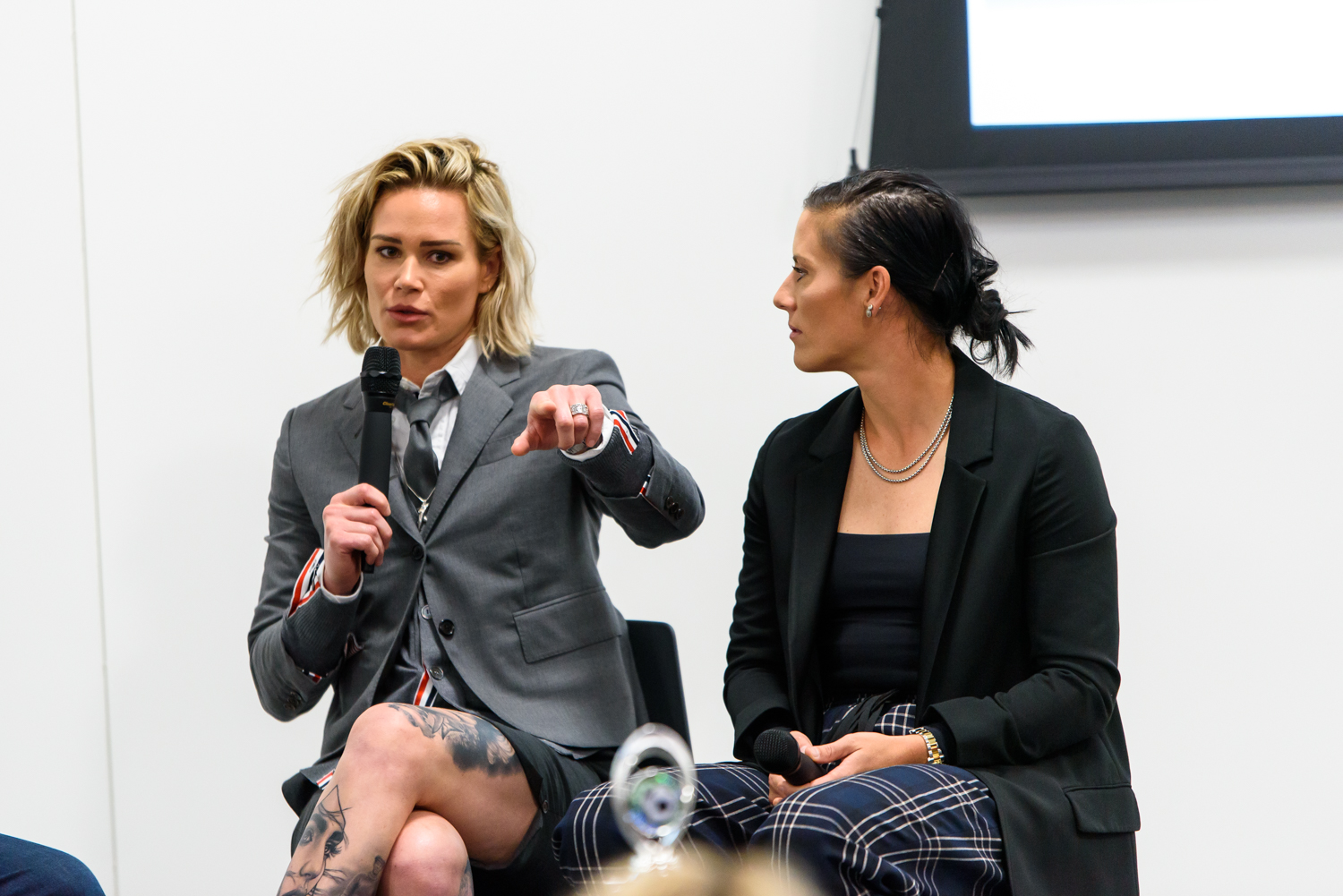 Special Guests Ali Krieger and Ashlyn Harris of the United States Women's National Soccer Team share a few words at the Co-Owner Sessions